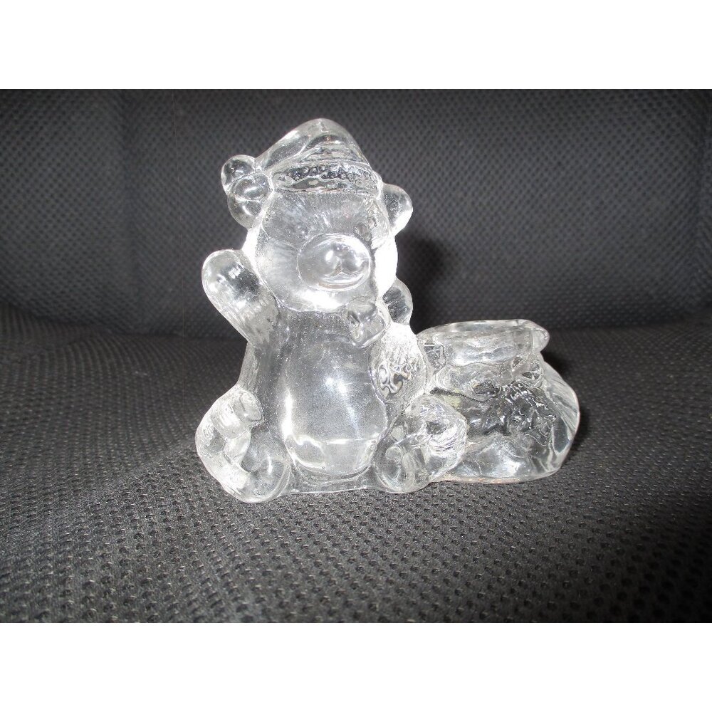 Teddy Bear Christmas Tapered Candle holder Holiday Décor clear‎ glass